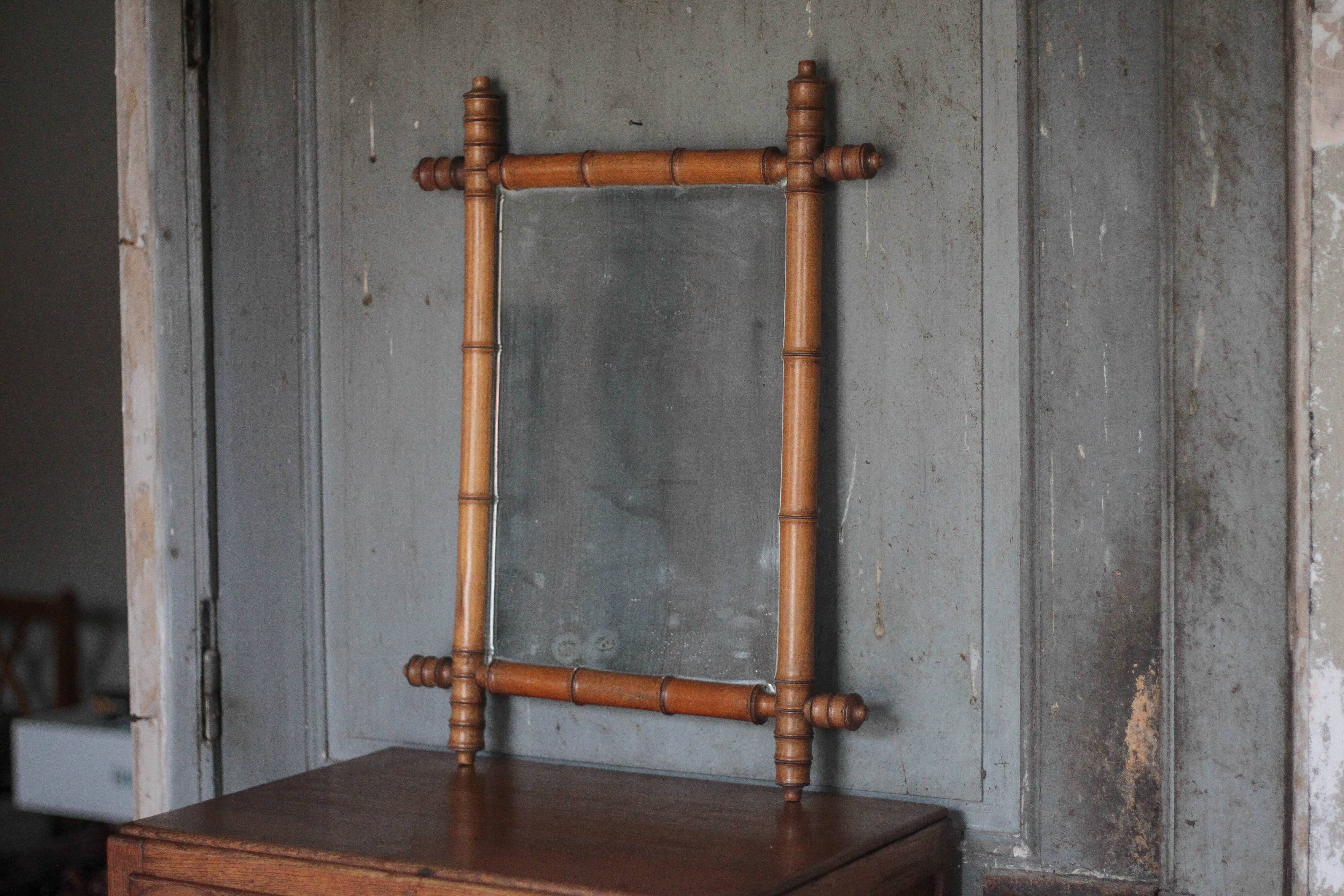 Miroir bois imitation bambou, miroir ancien, miroir à suspendre