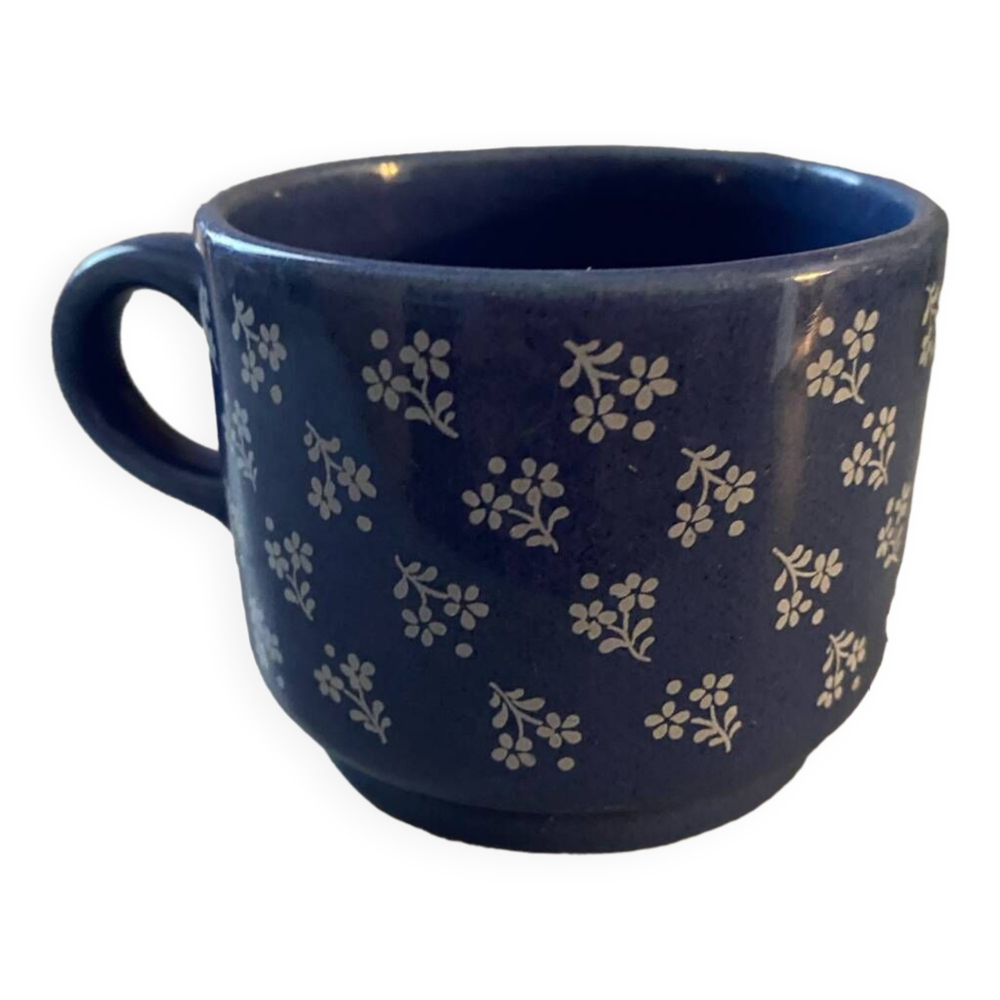 Vintage blue cup with flower decor