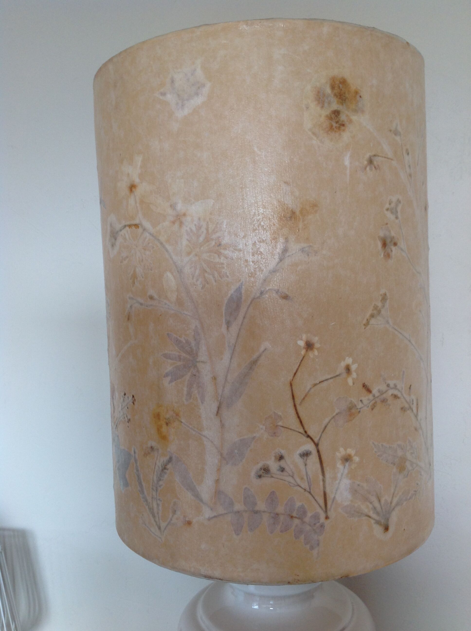Ceramic floor lamp with a fat lava finish and herbarium shade / vintage 1960s-70s