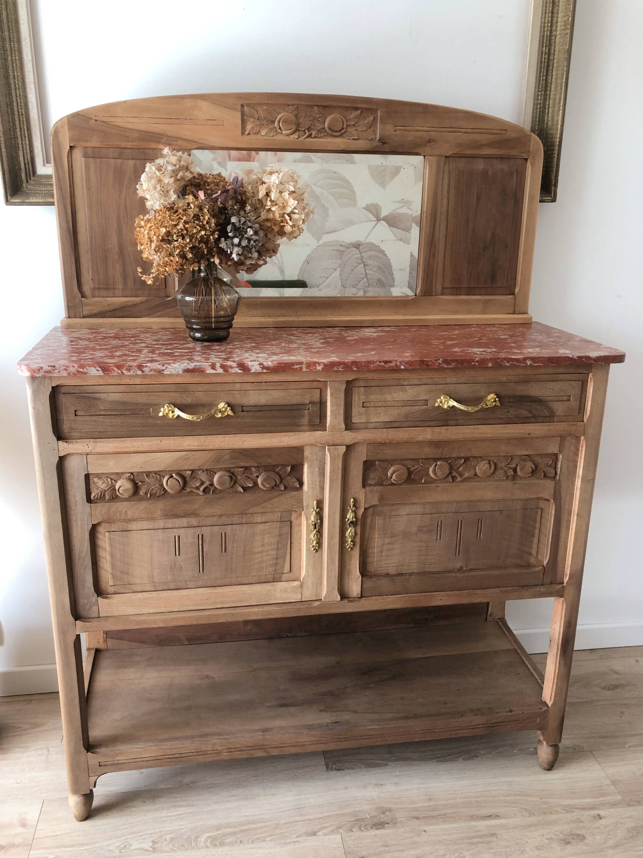 Vintage solid wood sideboard / serving trolley, Art Deco style