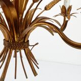 Five-light gilded metal chandelier with wheat ears decoration, 1970