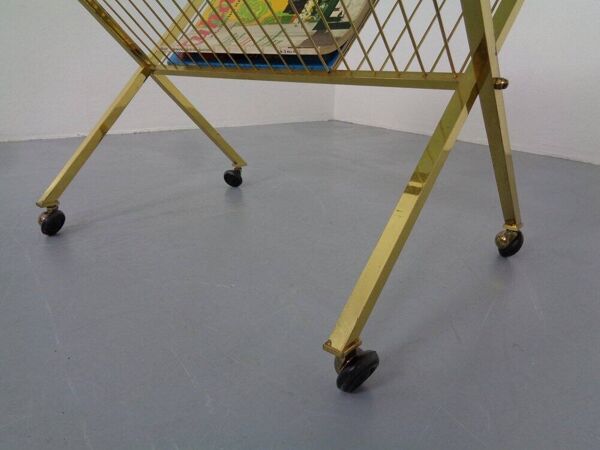 French Brass & Glass Cart with Magazine Rack, 1960s