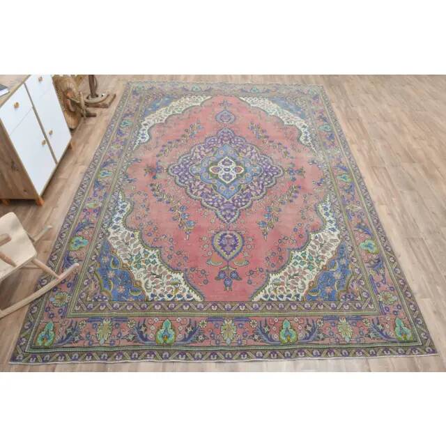 1970s Vintage Persian Handmade Wool Pink Area Rug  283x392