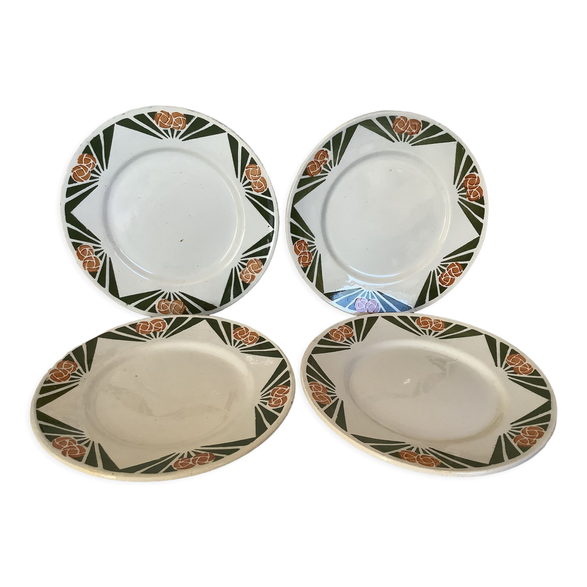 4 old earthenware plates decorated Alsace