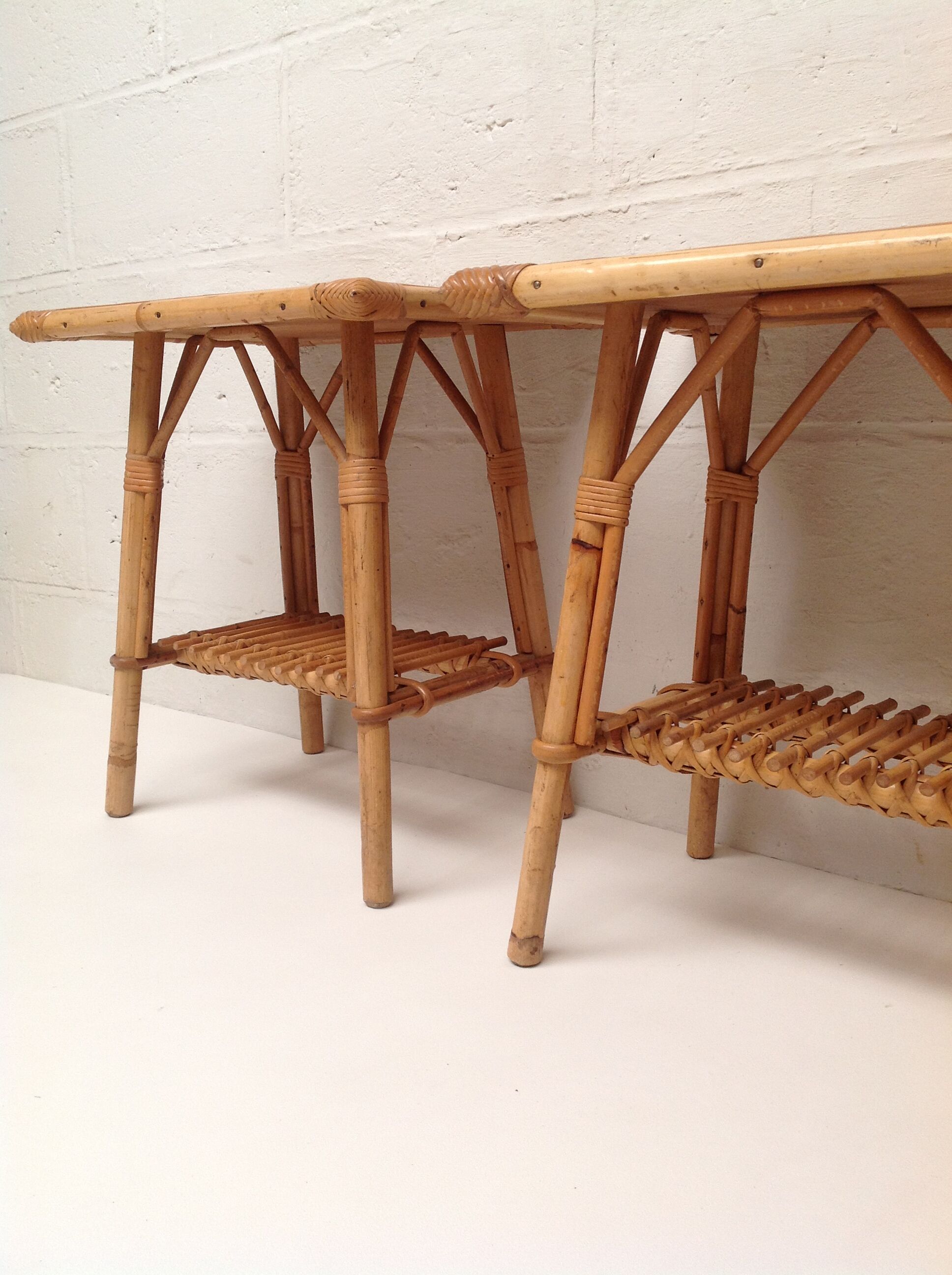 Pair of vintage rattan bedside tables