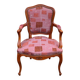 Bergère cabriolet armchair Louis XV in embroidered burgundy silk fabric.