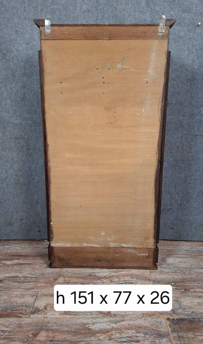 Wooden display cabinet with stained finish – red upholstered interior – 20th century