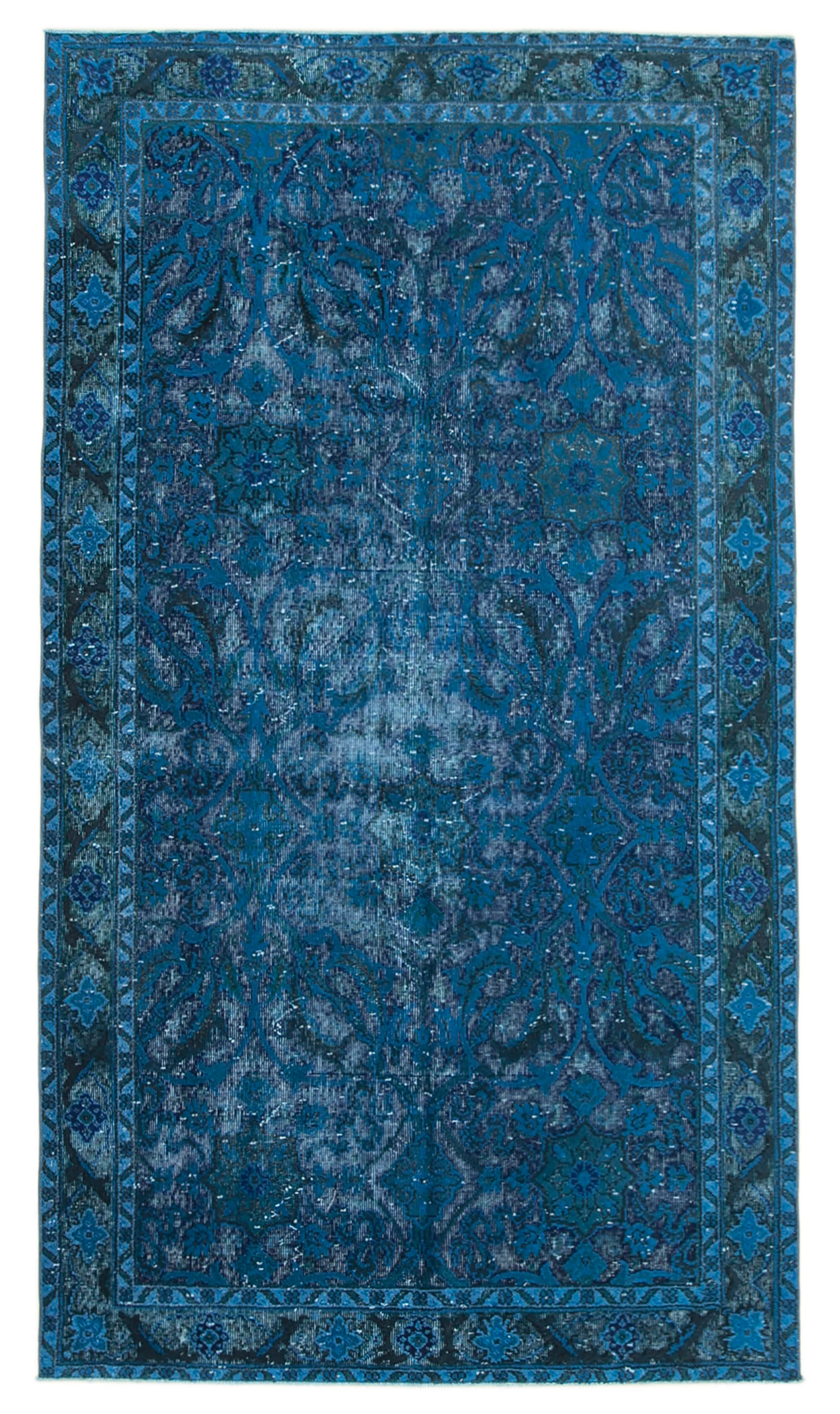 Hand-knotted antique turkish 1980s 146 cm x 263 cm blue rug