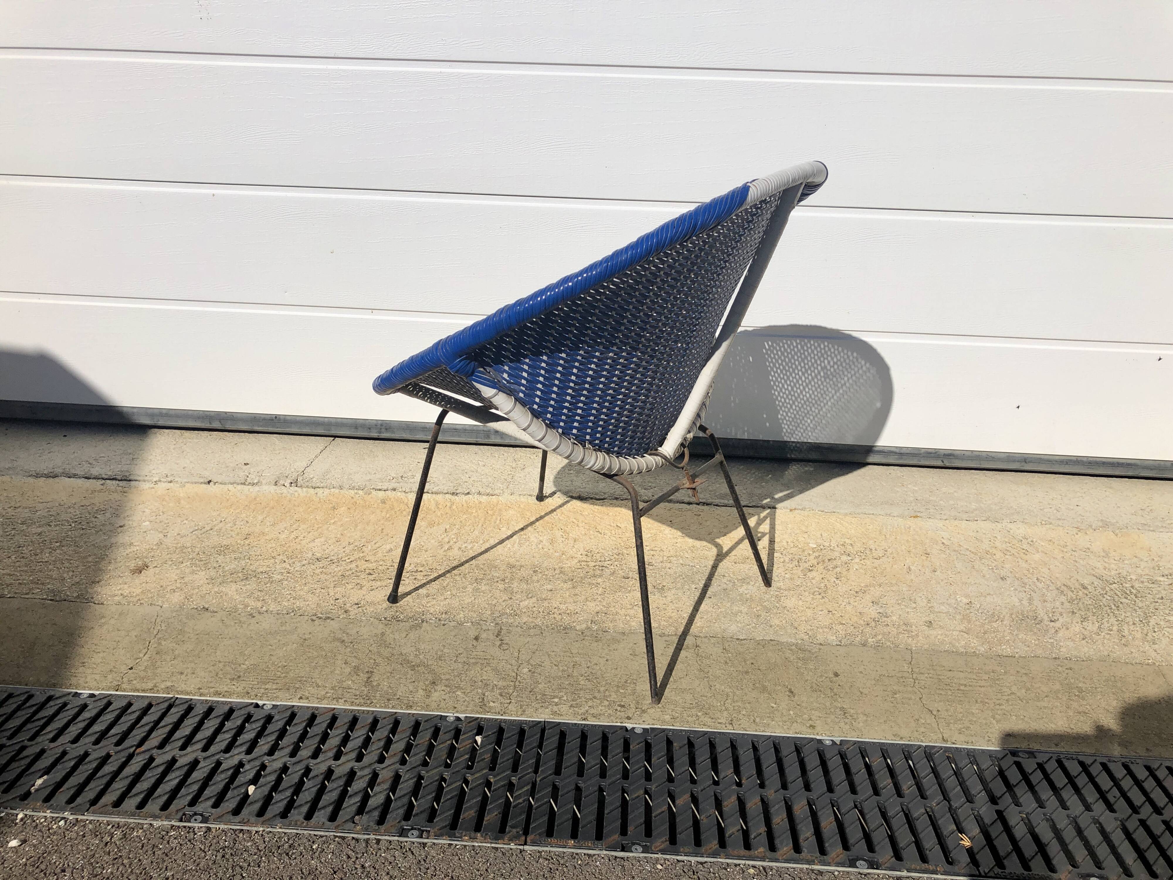 Vintage armchair garden shell 1950 metal and scoubidou
