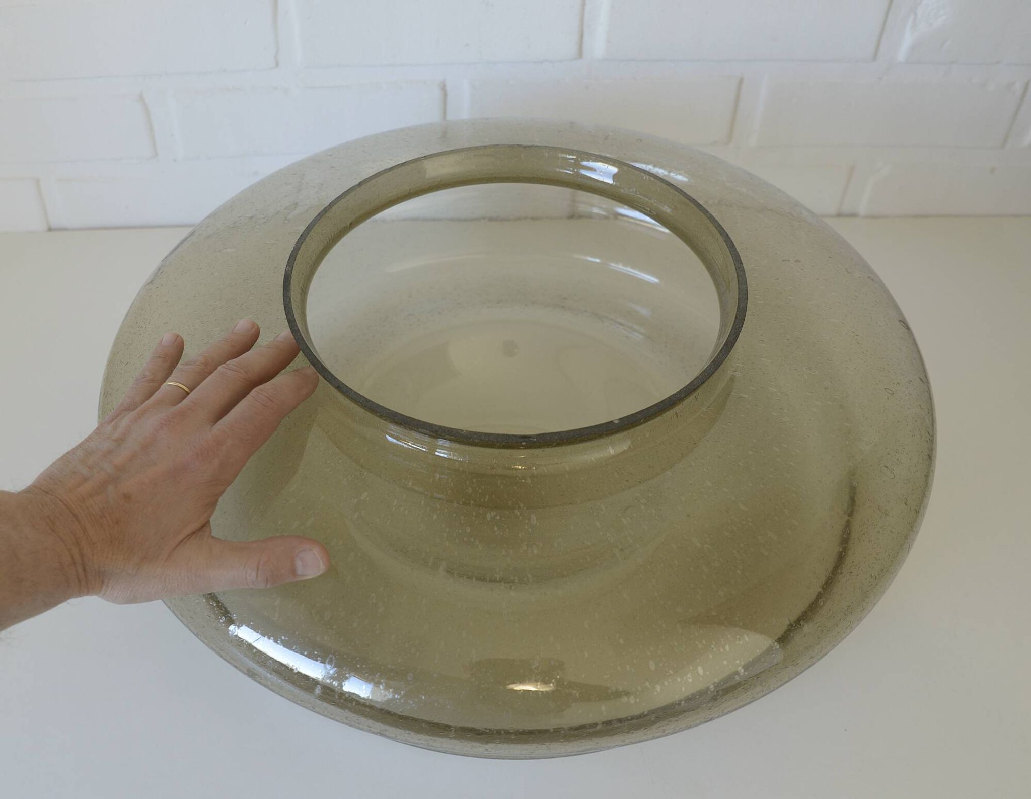 Vintage Brutalist Light X Large Glass Pendant Lamp Mid Century Modern 1980