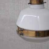 German Antique Two Tone Brass and Glass Pendant Light