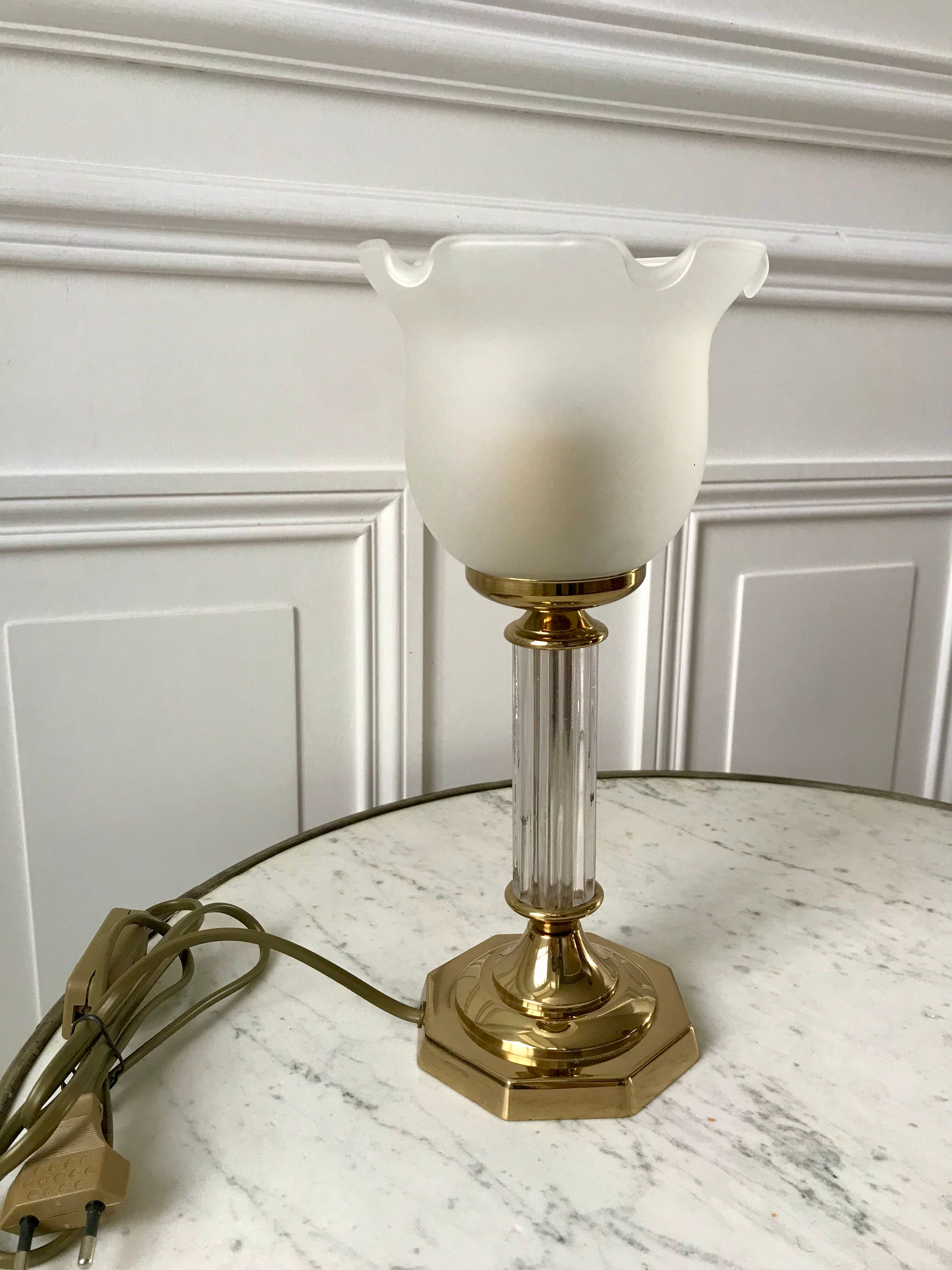 Tulip lamp in brass and glass 50s