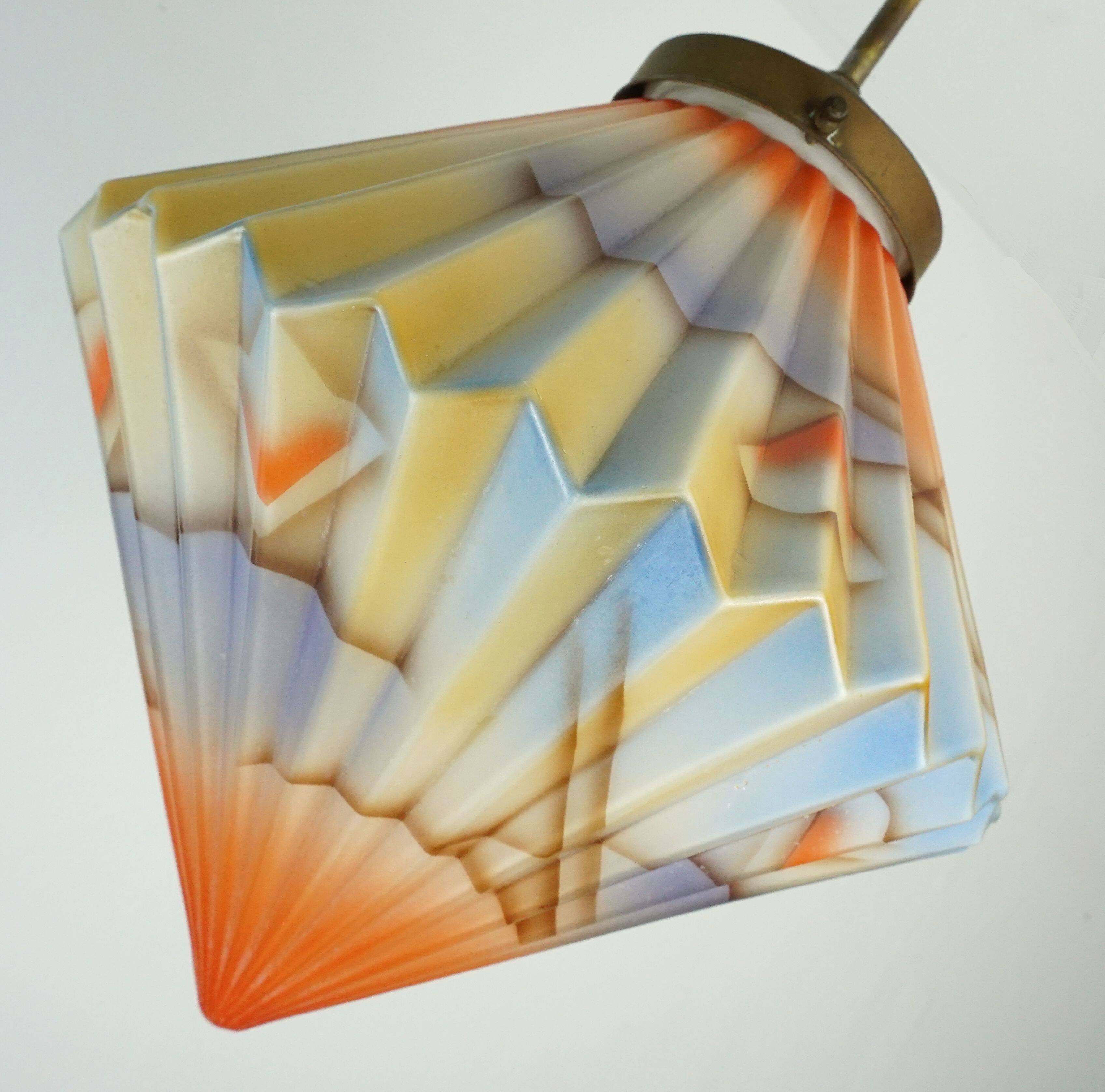 art déco glass PENDANT LIGHT airbrush pleated shape avantgarde design