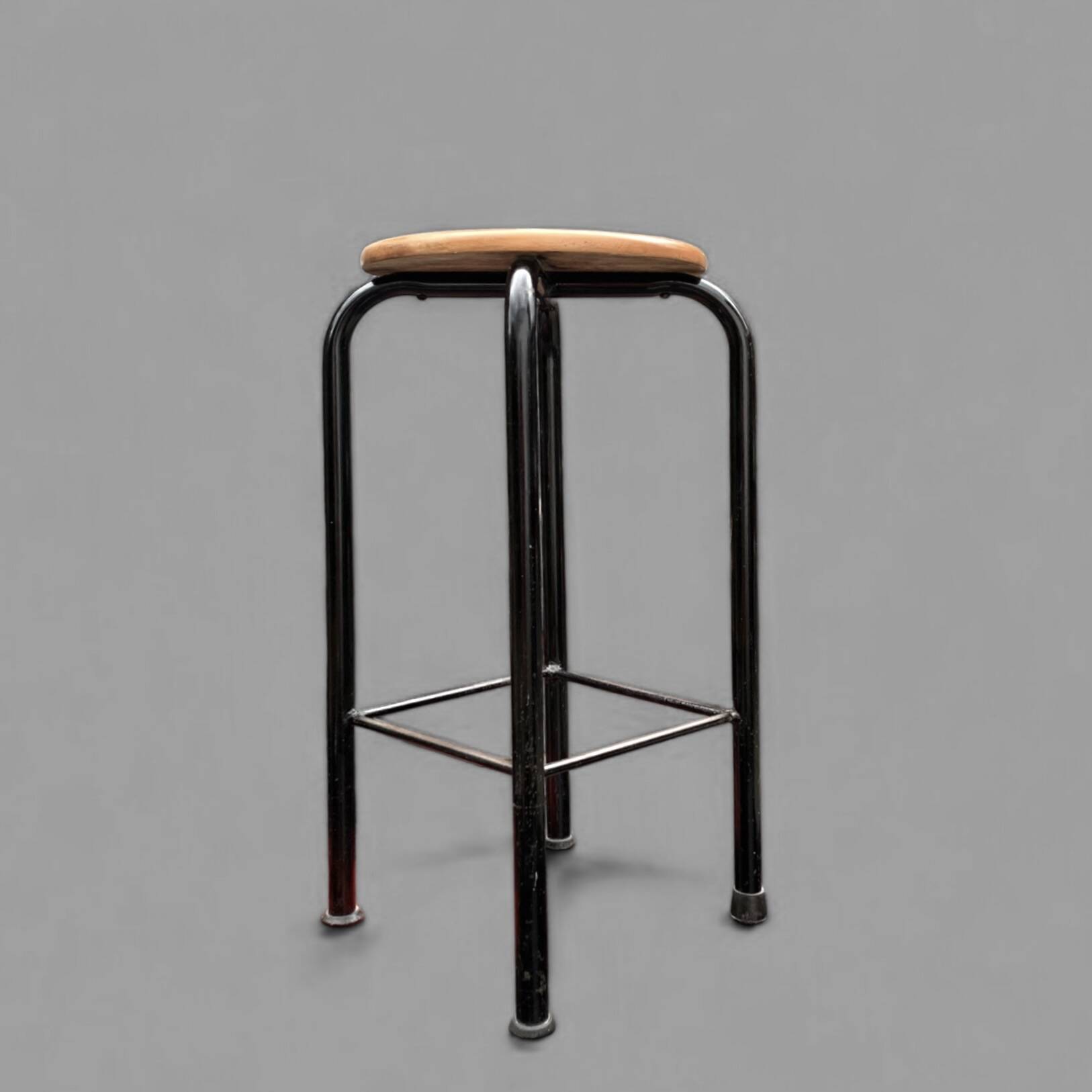 Vintage industrial stool in wood and metal