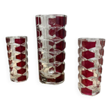 3 vases in clear and ruby red crystal – J.G. Durand, Luminarc