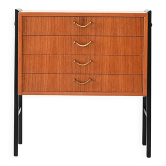 Table de chevet vintage scandinave en teck avec quatre tiroirs
