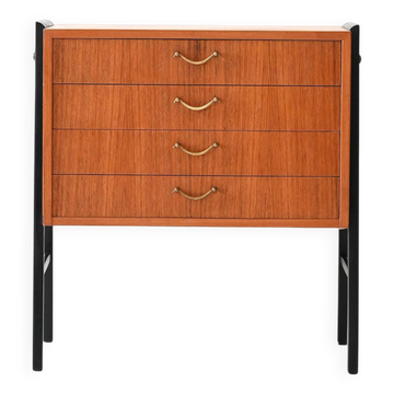 Table de chevet vintage scandinave en teck avec quatre tiroirs