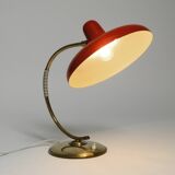 Beautiful large Mid Century Modern brass table lamp with red metal shade