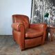 Ancien fauteuil club en cuir, vers 1940 style art déco