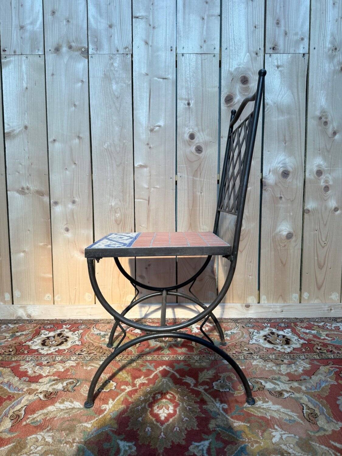Suite de 6 chaises de jardin – Style méditerranéen années 1980 – Fer forgé