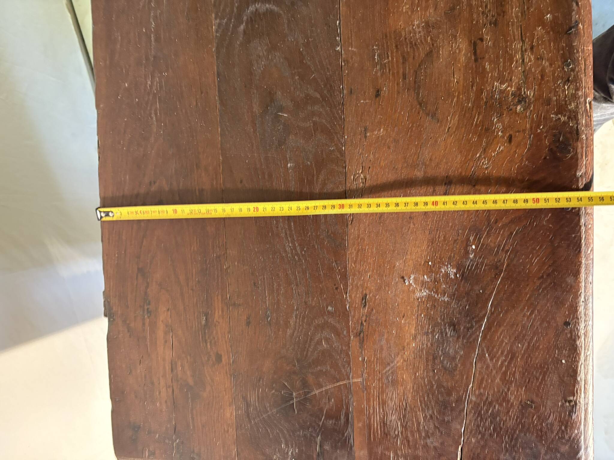 Antique rustic oak chest with original hardware and molded panels