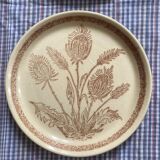 Flat stoneware plates decorated with vintage country flower 1960
