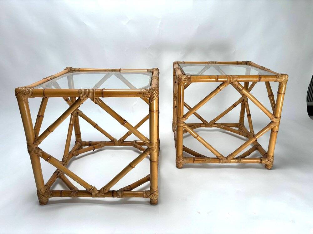Bamboo and Glass Nightstands attributed to Vivai Del Sud, Italy, 1970s, Set of 2