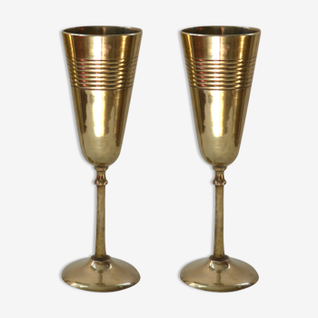 Pair of vintage brass champagne flutes