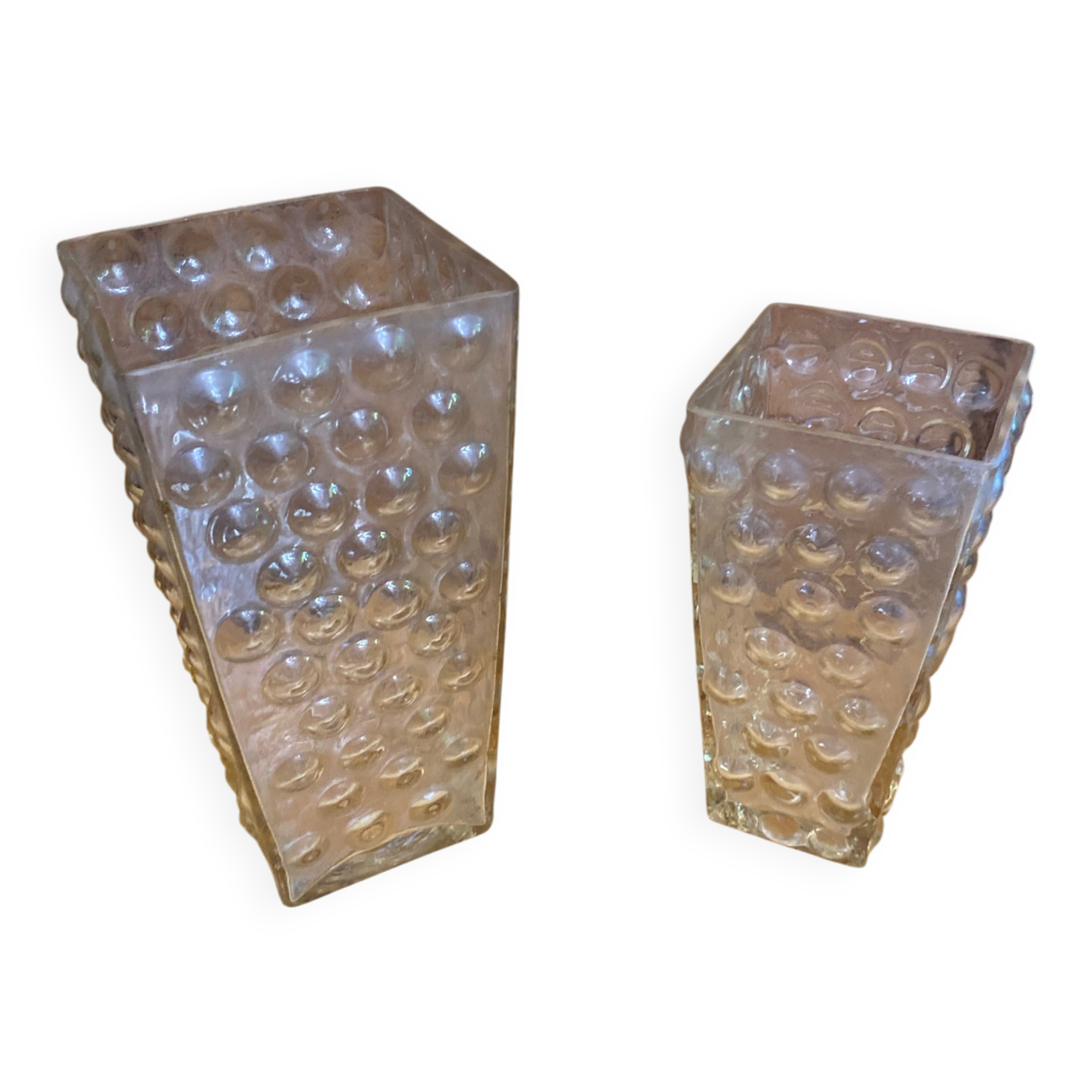 Pair of vintage bubble design moulded glass vases