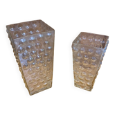 Pair of vintage bubble design moulded glass vases