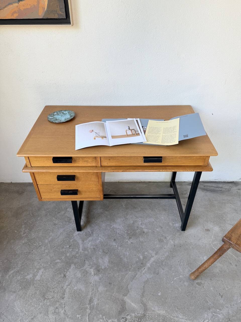 Modernist 50s oak metal desk
