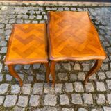 2 nesting tables in solid wood and Louis XV marquetry