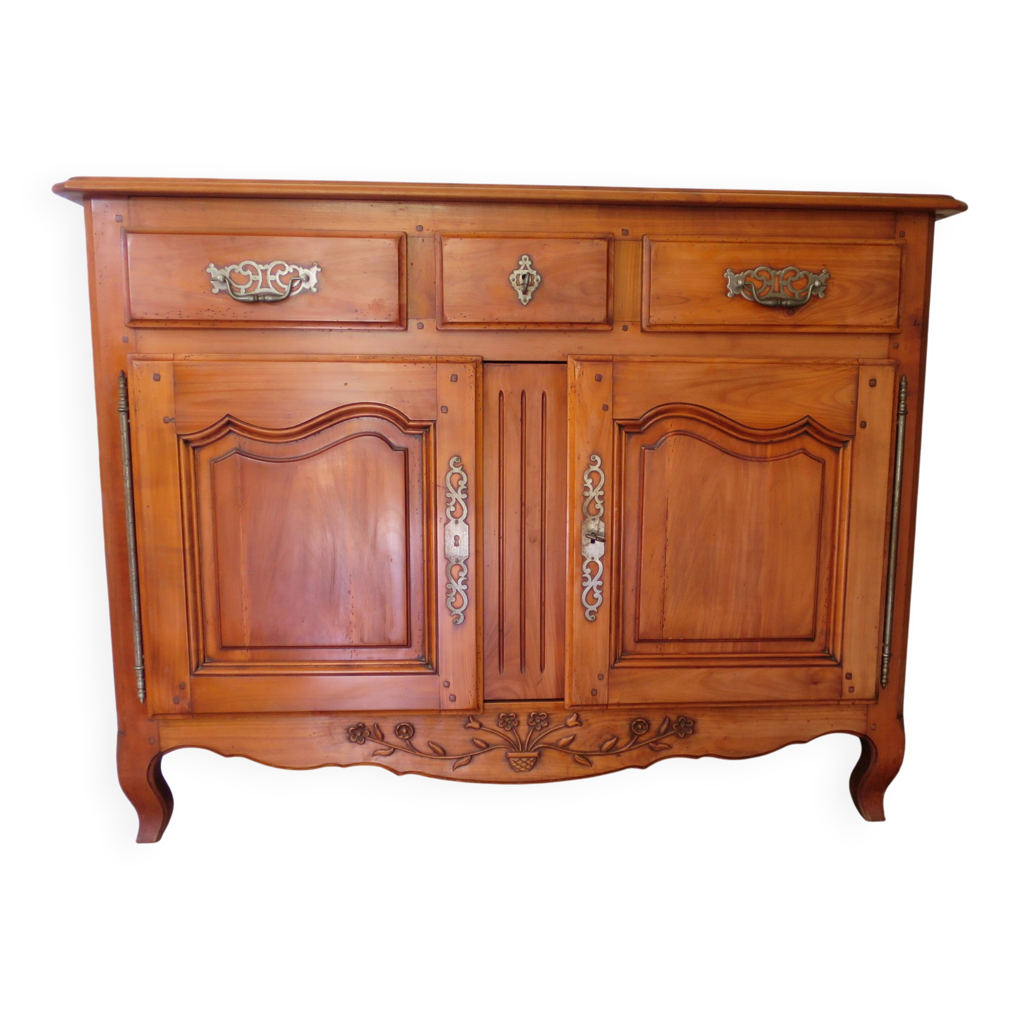 Rustic buffet in Louis XV-Regency style, dovetailed, cherry wood finish, solid wood.