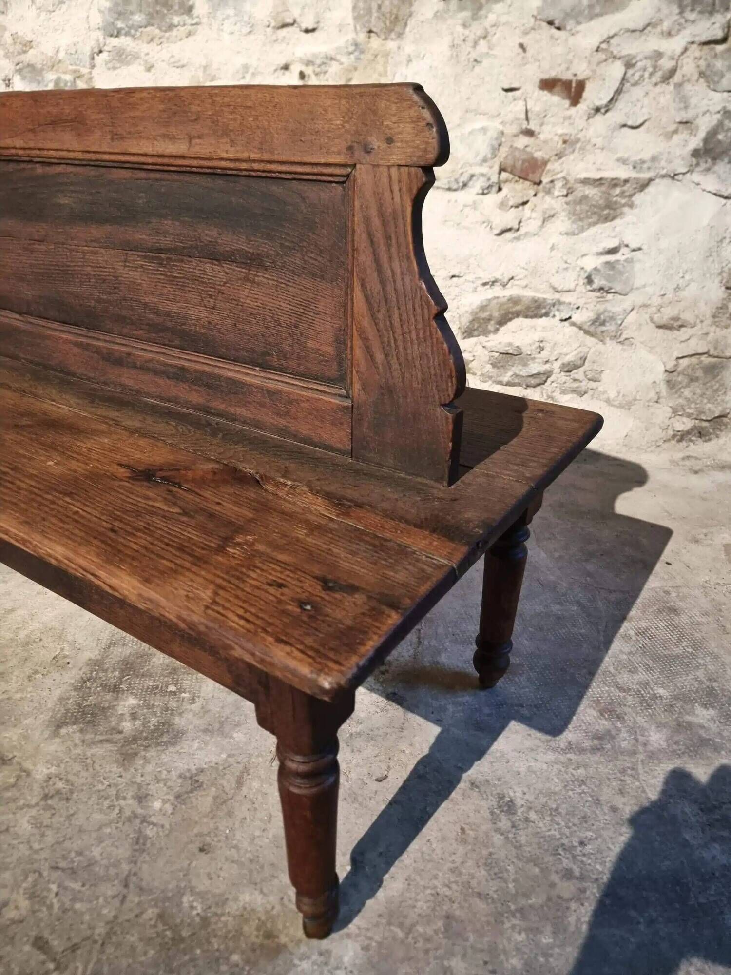 Antique French oak station bench – double-sided, 19th century (140 x 61 x 86 cm)