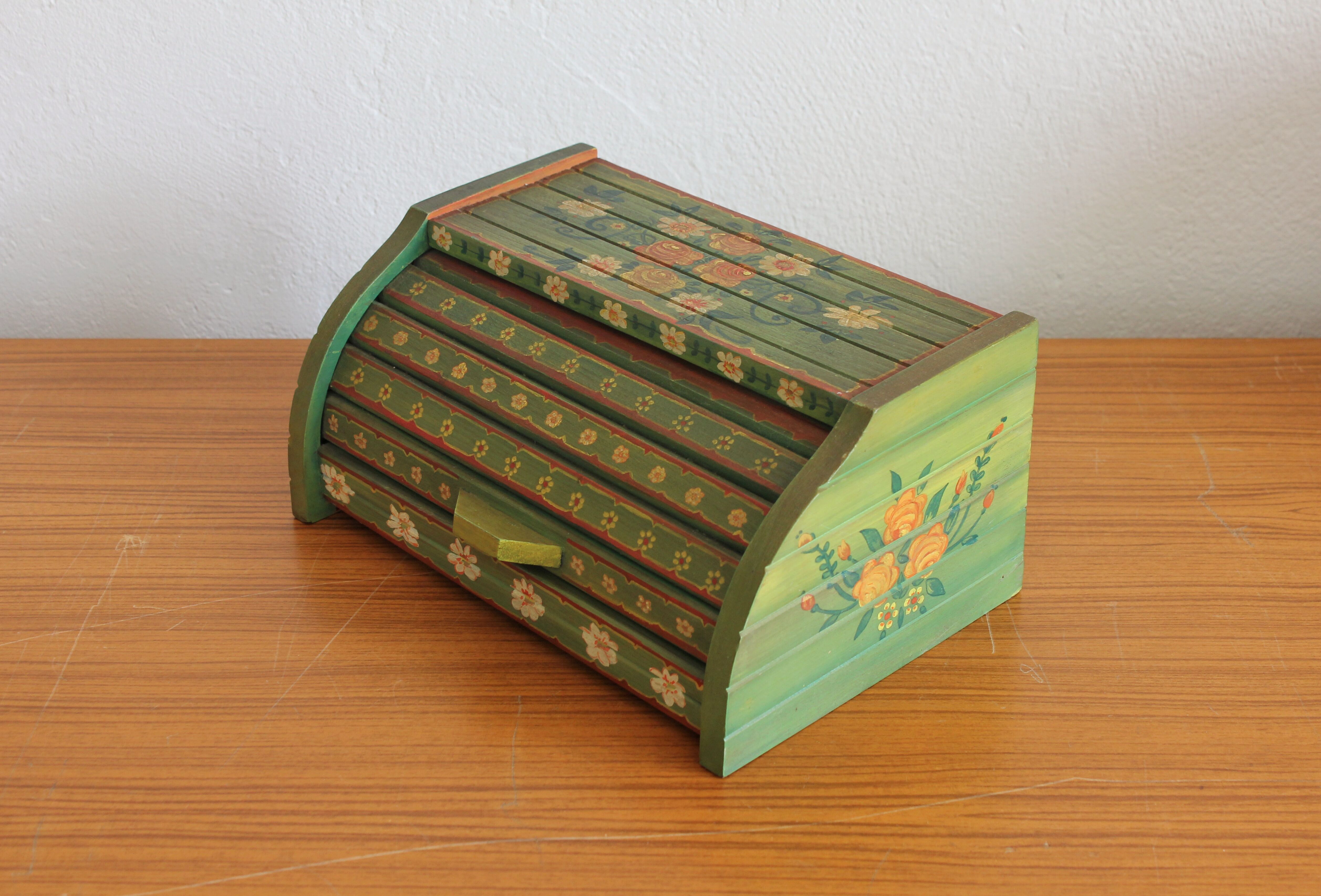 Vintage hand-painted wooden bread box