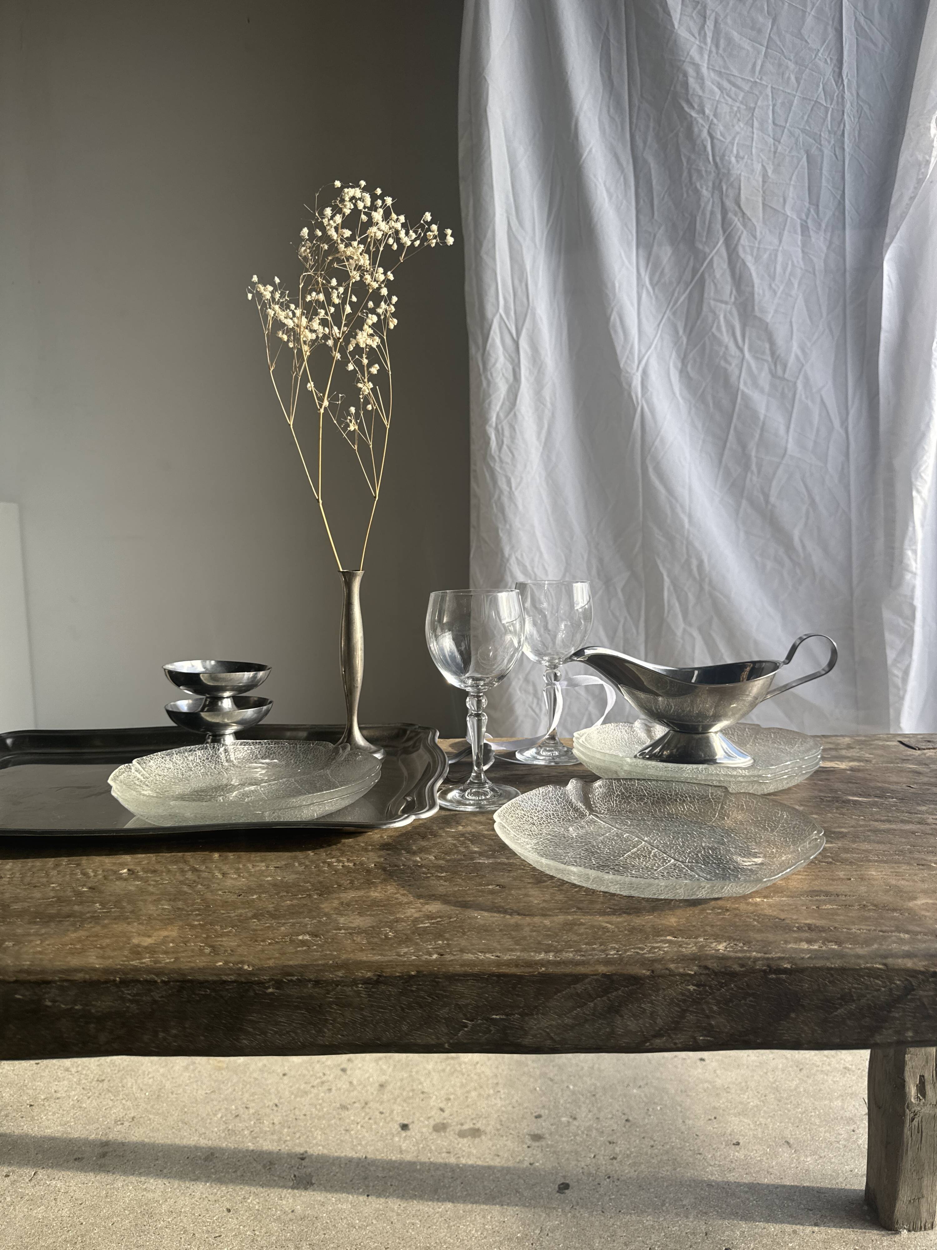 Lot de 6 petites assiettes en forme de feuille en verre vintage Arcoroc Asp