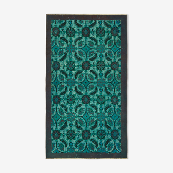 Handmade Distressed Anatolian 1980s 115 cm x 197 cm Turquoise Rug