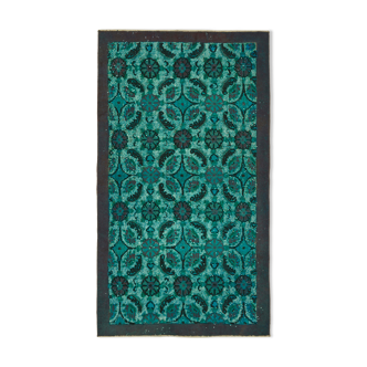 Handmade Distressed Anatolian 1980s 115 cm x 197 cm Turquoise Rug