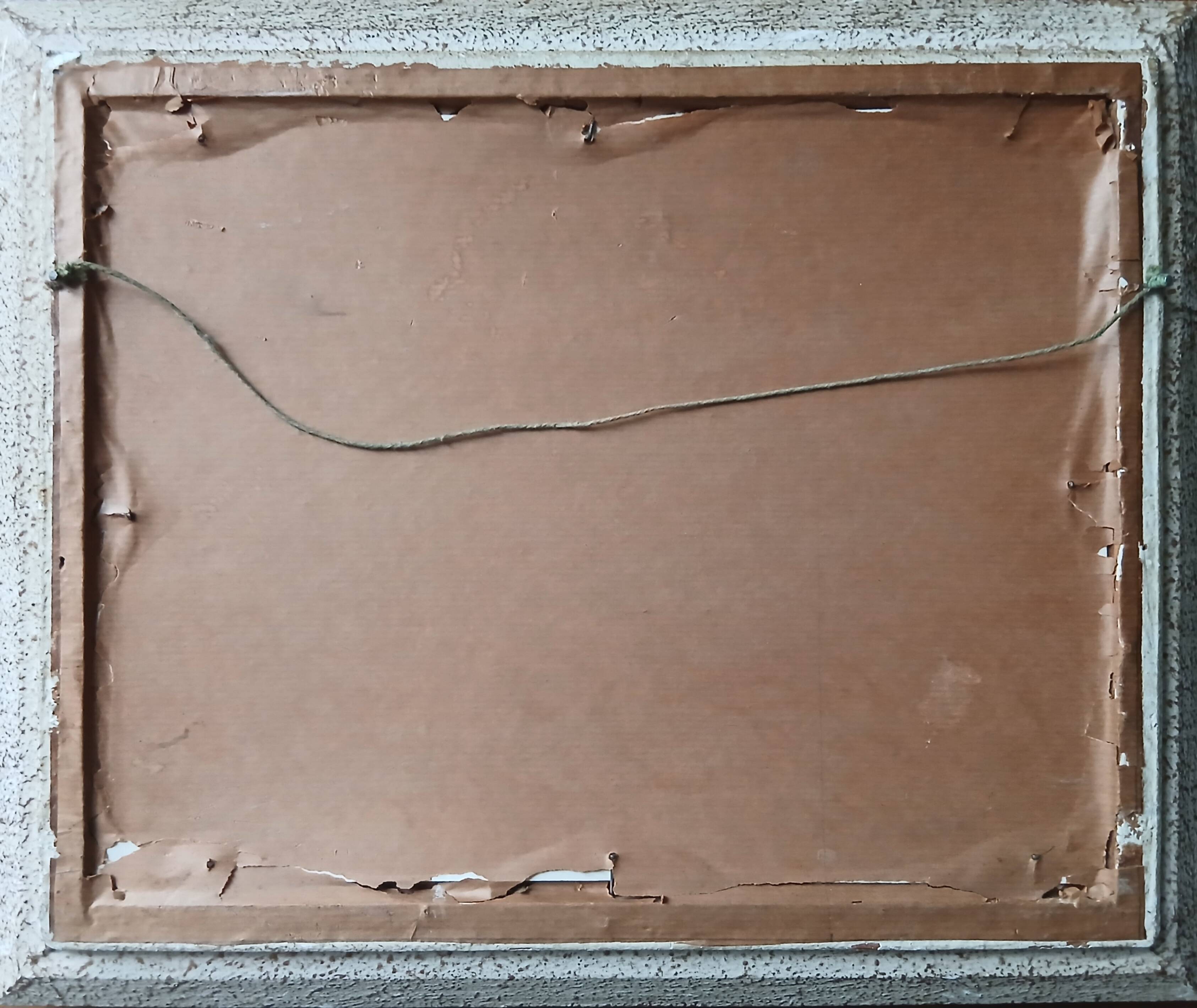 Vintage painting of a coastal landscape with a solitary fisherman.