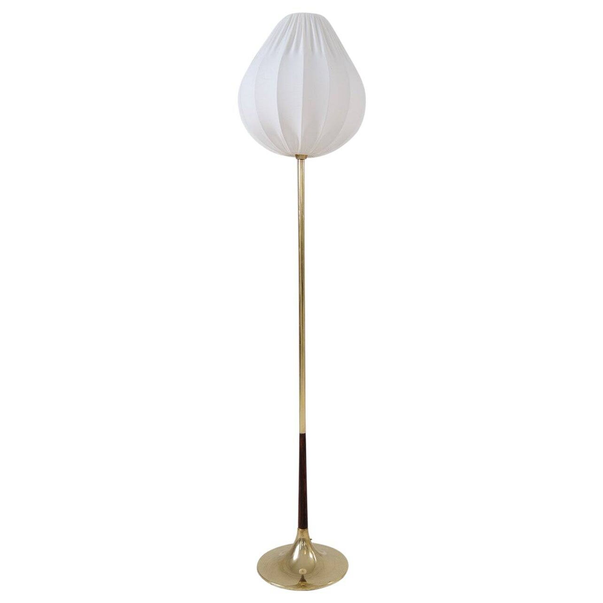 Modern mid-century brass trumpet-shaped floor lamp, Sweden, 1960s.