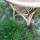 Round rattan and bamboo table, 60s-70s