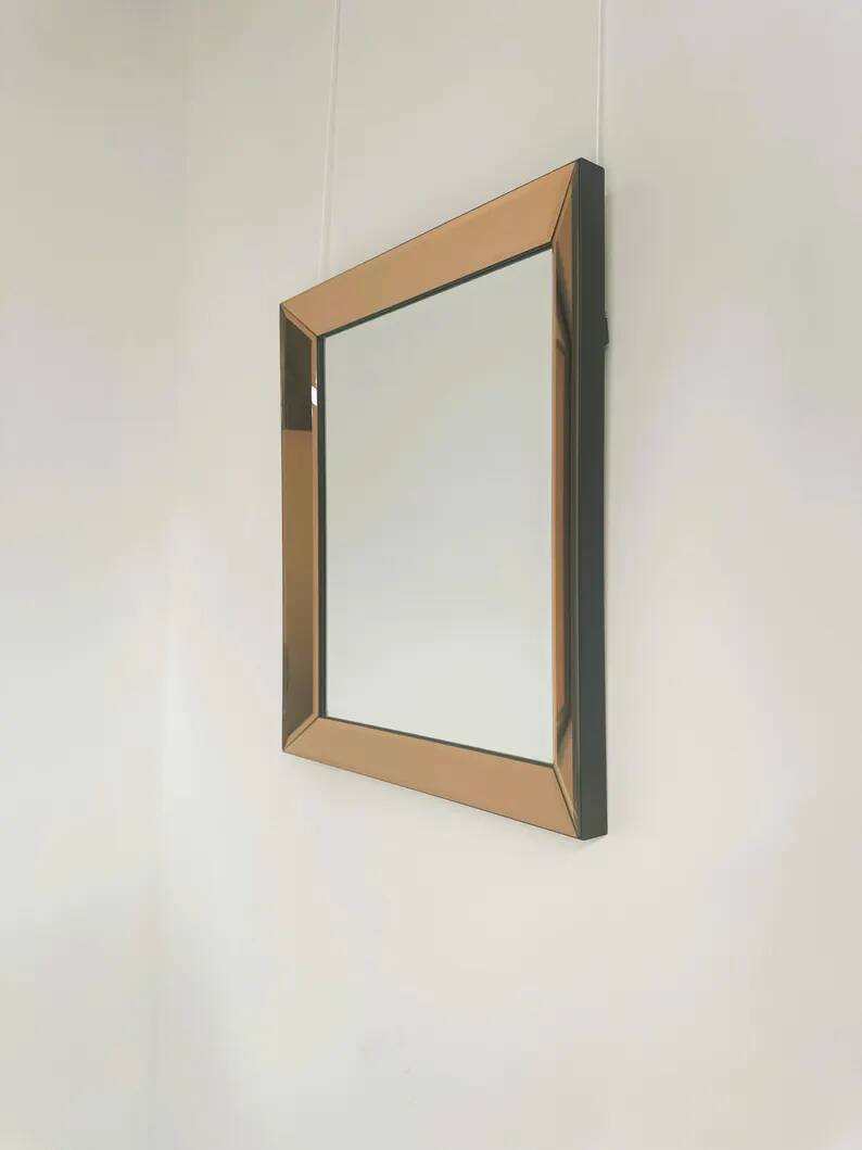 Vintage Peach/Rose Smoked Mirror – Beveled Frame, 1970s