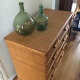 Commode 4 tiroirs vintage en rotin patiné années 80 bon état