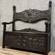 Italian Renaissance style solid wood chest bench decorated with grimacing masks