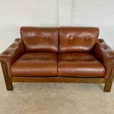 Vintage Danish mid-century cognac brown leather 2-seater Stouby 1970s