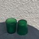 Carafe and 3 green glass glasses with vintage embossed fruit pattern