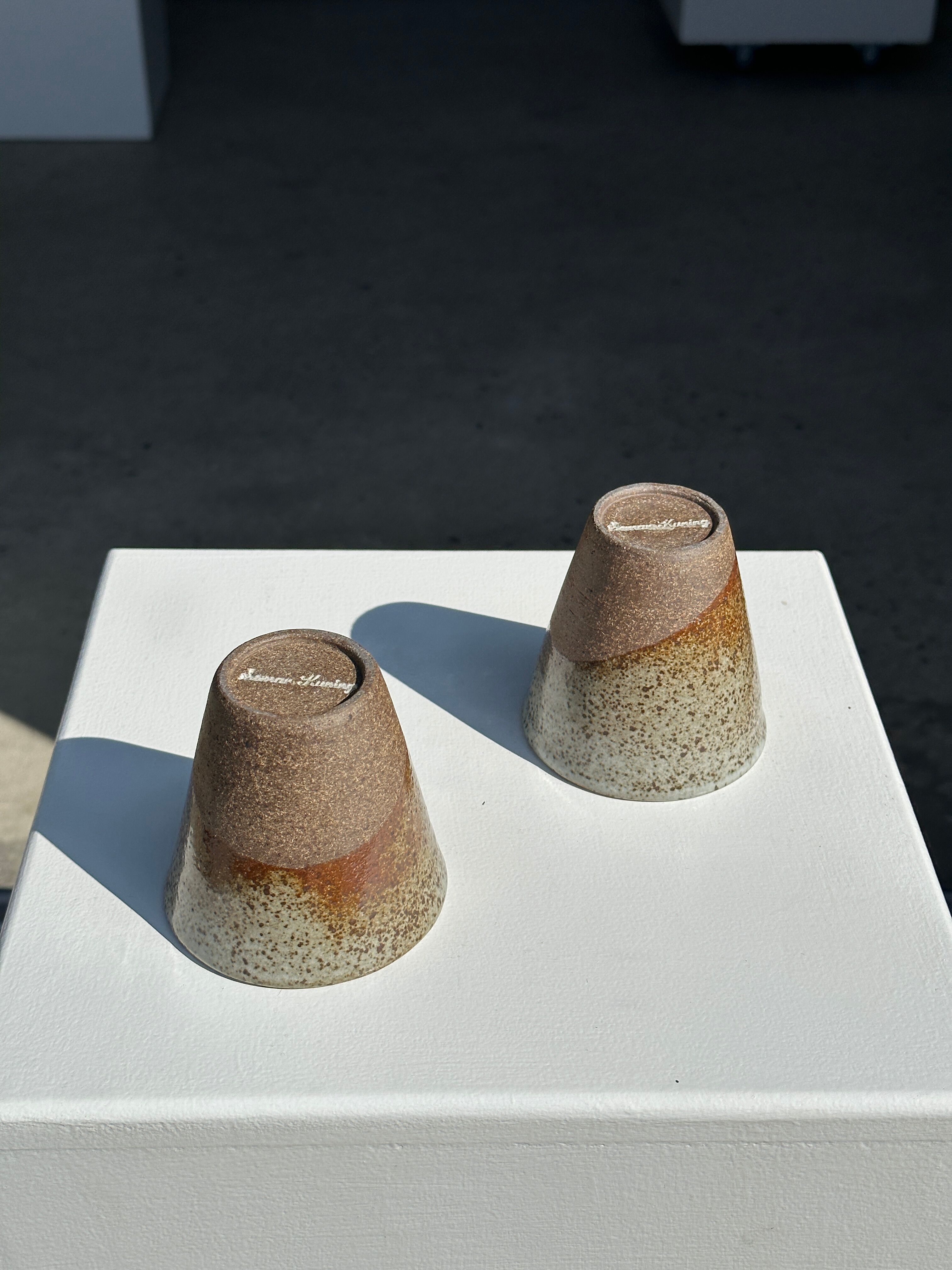 Set of 2 cups in Indonesian ceramic (brown & speckled glazed matte)