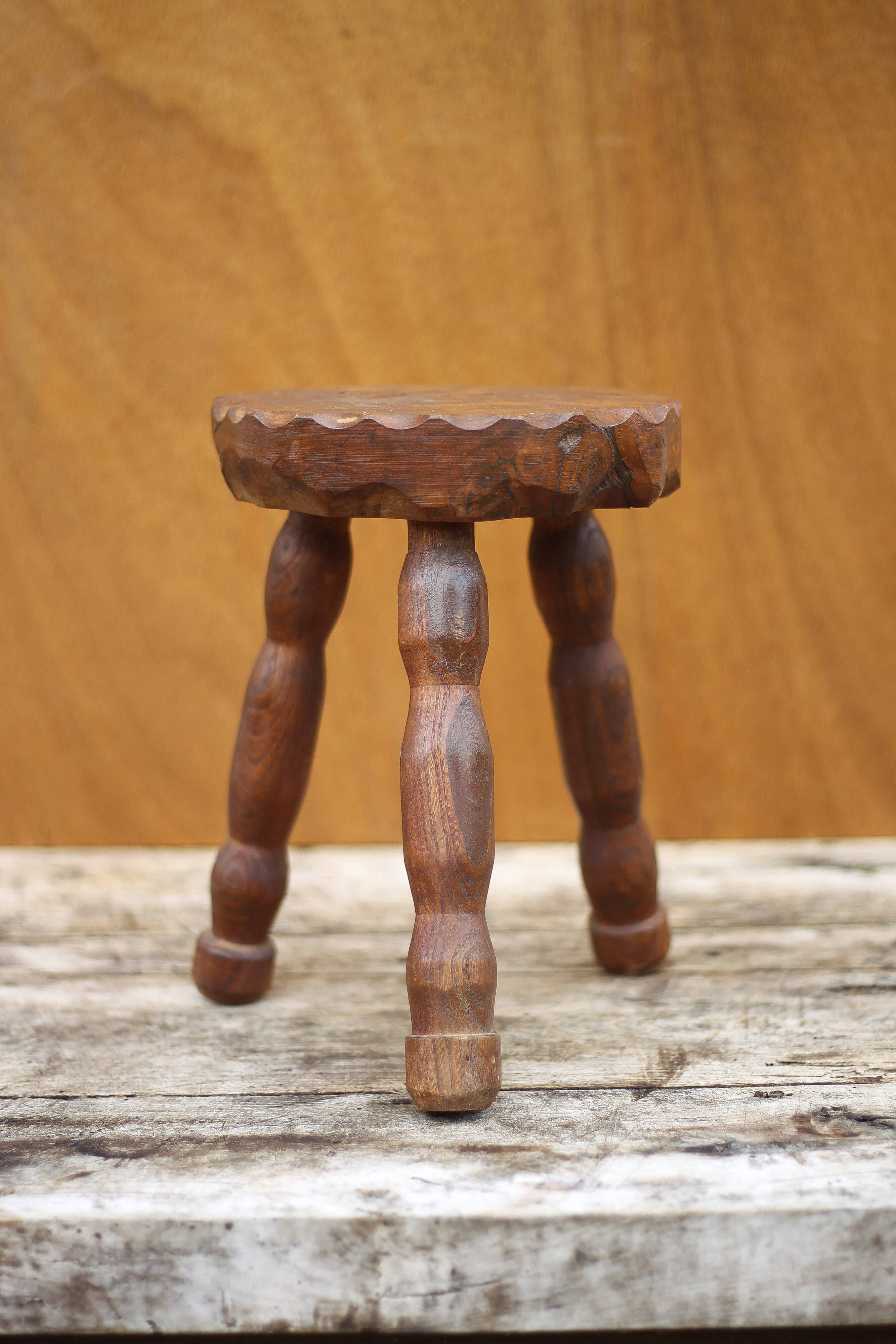 Vintage stool, small wooden stool, tripod stool, plant holder, interior decoration, stool