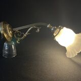 20th century Louis XVI style swan neck wall light in arabesque bronze and pleated glass tulip.