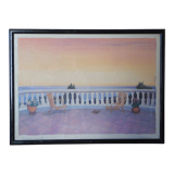 Pastel painting terrace by the sea